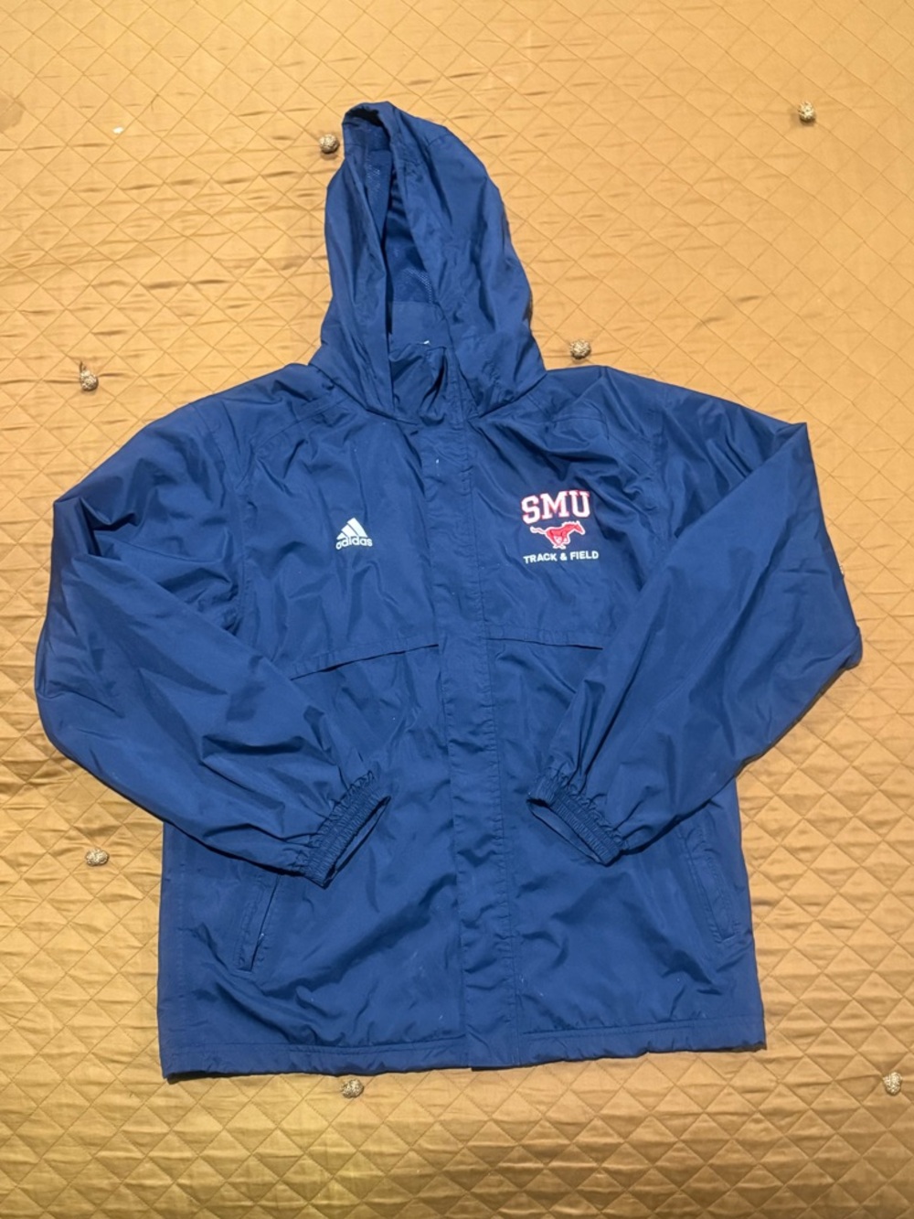 Men’s Adidas Navy Blue Hooded SMU Track & Field Rain Jacket - Size Small